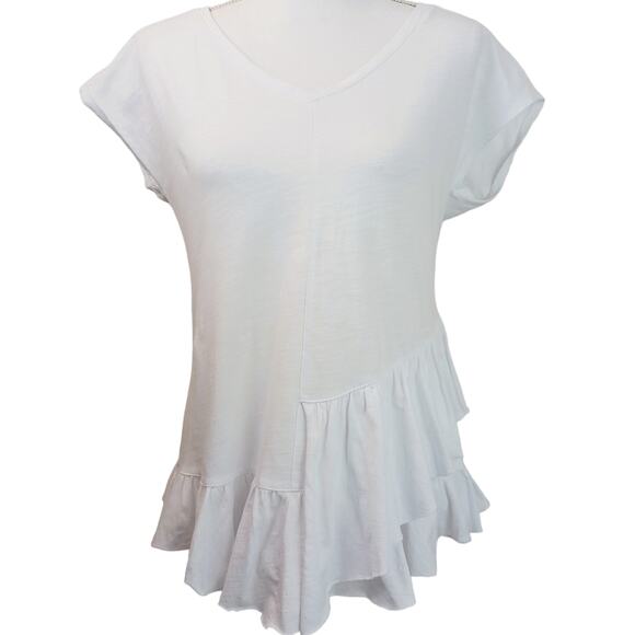 Sundance SZ XS Sleeveless V-Neck White Asymmetrical Ruffle Peplum Top - Picture 1 of 9